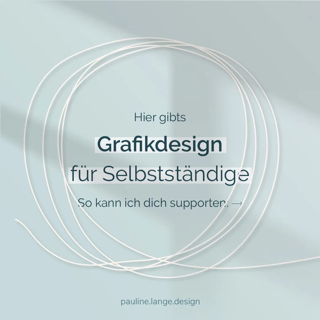 Instagram-Beitrag auf hellblauem Grund mit gezeichneten Kreisen: „Hier gibts Grafikdesign für Selbstständige“